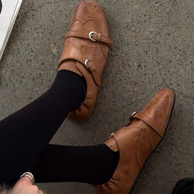 诗歌兰复古风布洛克鞋女2026春款真皮平底皮带扣百搭玛丽珍小皮鞋,淘宝优惠券,粉丝福利购,淘宝优惠卷