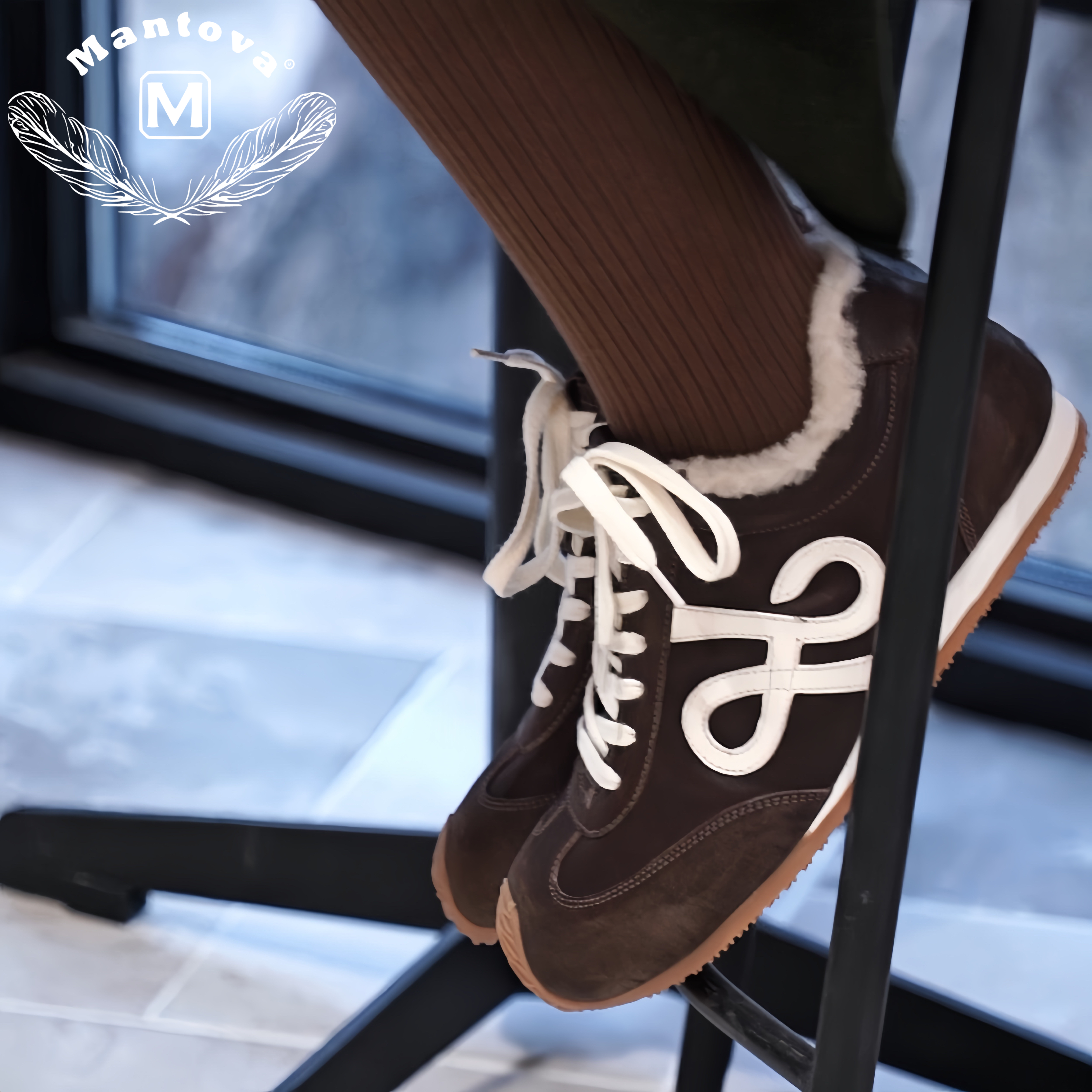 Mantova曼托瓦马皮加绒复古德训鞋休闲运动圆头系带百搭女单鞋,淘宝优惠券,粉丝福利购,淘宝优惠卷