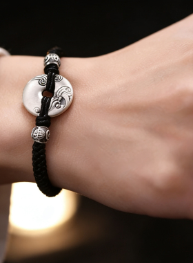 新款貔貅平安扣编织手链轻奢高级足银手工手饰男女同款情侣款