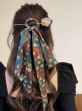 千字文发簪飘带女古风发带后压蝴蝶结汉服头饰盘发饰现代簪子钩花