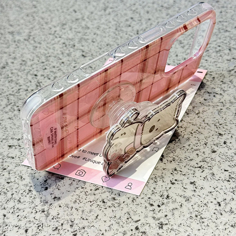 粉格纹西高地摇摇乐适用苹果16手机壳iphone15promax新款mate60红米note13防摔k70小米14华为vivoppo荣耀200