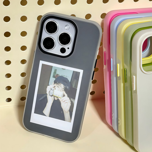 ins风纯色磨砂适用iphone16手机壳苹果15promax新款14情侣13二合一12简约可放DIY照片17硅胶防摔15plus全包软 - 图0