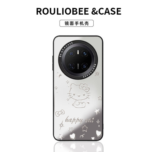 银线条猫咪适用华为p70nova14小米17pro荣耀300潮牌镜面vivoppo红米14壳iPhone16promax手机壳13苹果15卡通12 - 图0