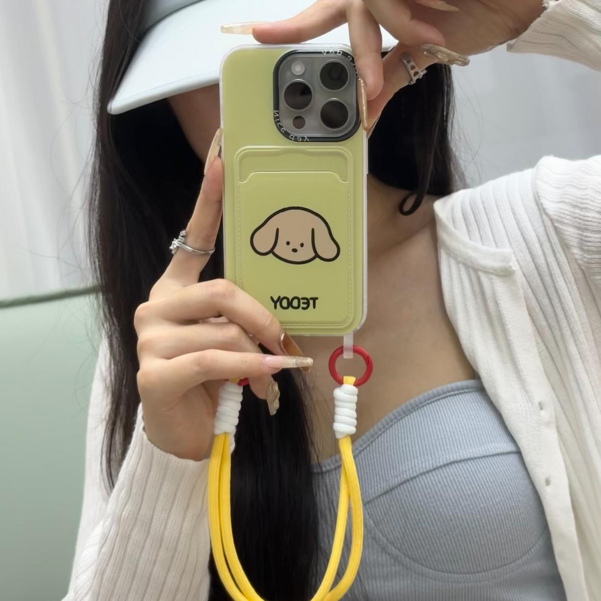 韩风ins卡通小熊卡槽挂绳适用苹果14手机壳iphone15promax新款13pro防摔12软硅胶14pro保护套11情侣款网红女