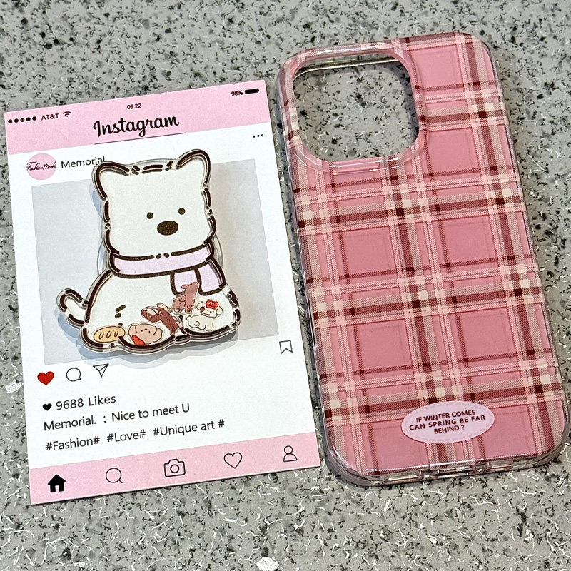 粉格纹西高地摇摇乐适用苹果16手机壳iphone15promax新款mate60红米note13防摔k70小米14华为vivoppo荣耀200