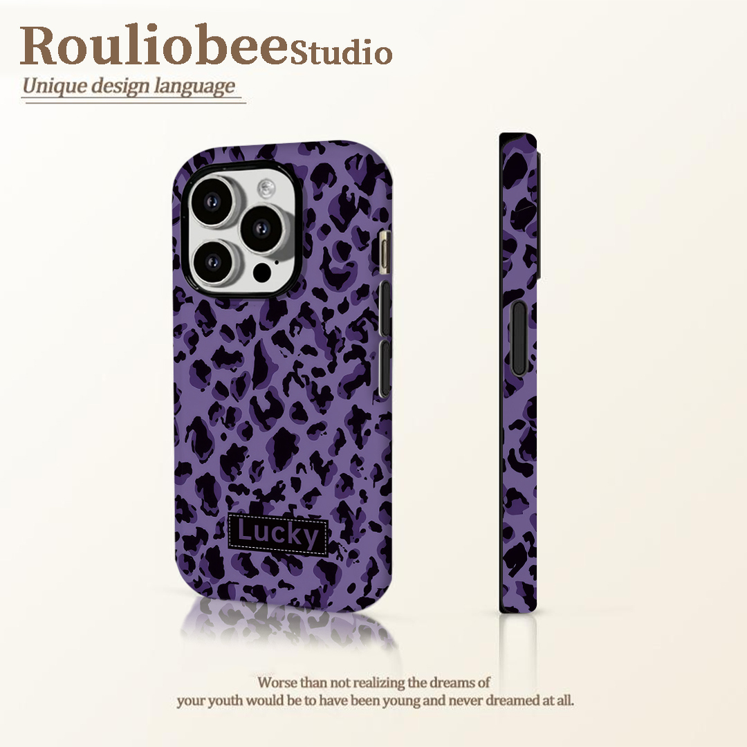 高级紫底豹纹适用苹果16pro手机壳iPhone15可爱17p华为mate60新款p70磨砂菲林vivo小米14红米k70荣耀oppo女款 - 图2