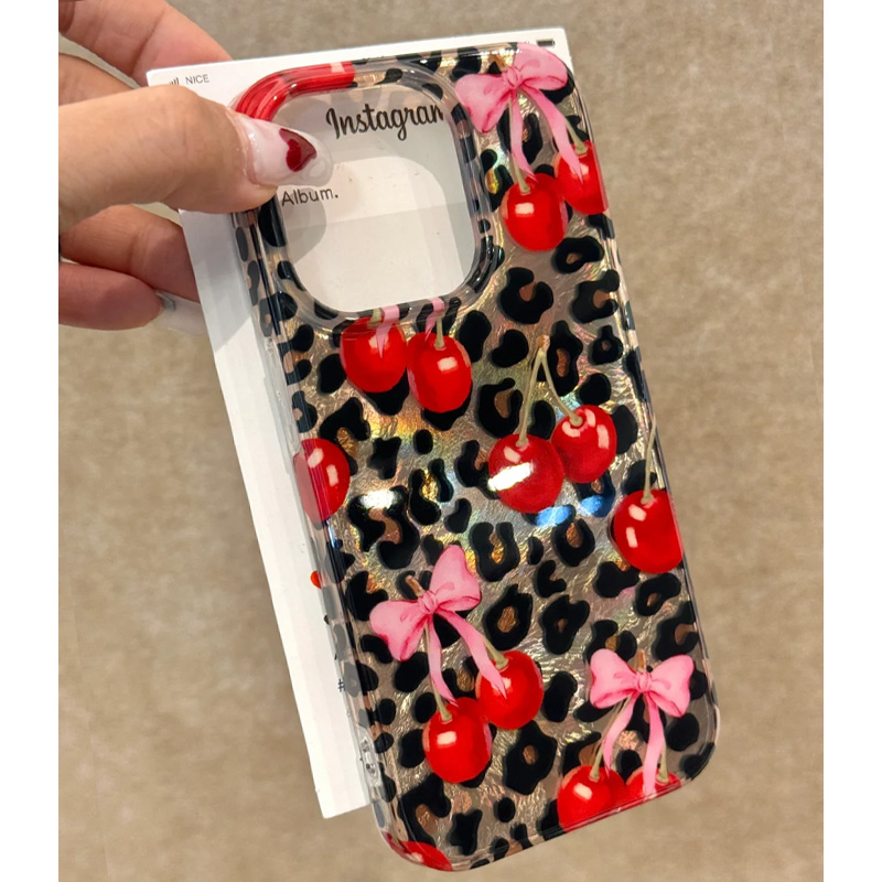 樱桃豹纹适用苹果15promax手机壳iphone16pro创意12华为mate60新款pura70/vivo小米14红米note13荣耀oppok70 - 图1