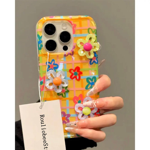 格纹花朵适用iPhone16pro手机壳13苹果15promax可爱12女11华为mate60新款p70手链vivo小米14红米k80荣耀oppo - 图2