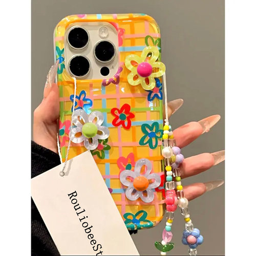 格纹花朵适用iPhone16pro手机壳13苹果15promax可爱12女11华为mate60新款p70手链vivo小米14红米k80荣耀oppo - 图3
