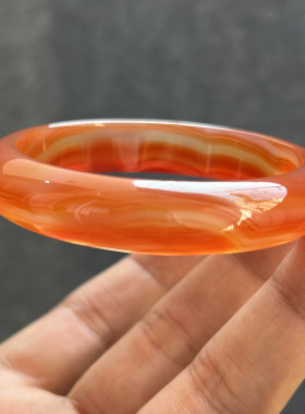 红玛瑙正圈手镯天然衬肤显白圆镯橘红镯子11.5宽红色礼物女52.6