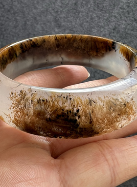 天然玛瑙手镯海洋玉髓收藏级国画风山水景意境玛瑙手镯62-19-9