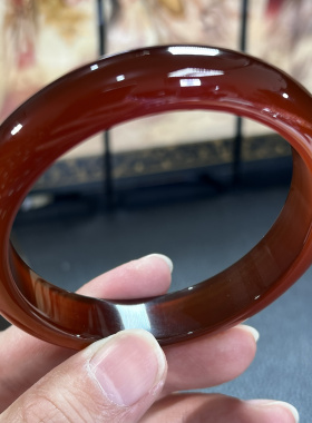 天然原石原色无优化逊克玛瑙手镯北红江料焦糖红收藏送礼60-13-9