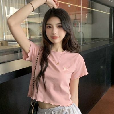 真维斯户外运动夏设计感小众打底衫修身显瘦v领短袖韩系百搭上衣