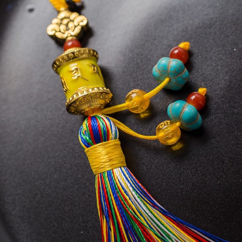 藏式手工五彩流苏转经筒挂饰汽车钥匙扣挂件吉祥平安车饰工艺挂件