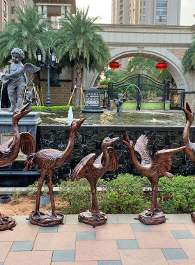 花园微景观喷水仙鹤玻璃钢假山