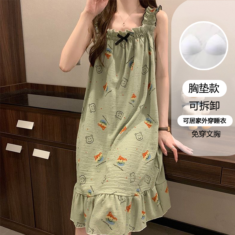 【星】带胸垫背心睡裙女夏季新款甜美可爱公主风睡衣家居服QSM13-图2