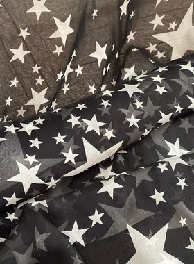 杭州丝绸桑蚕丝面料 黑色五角星星夏季薄款真丝服装制衣丝巾布料