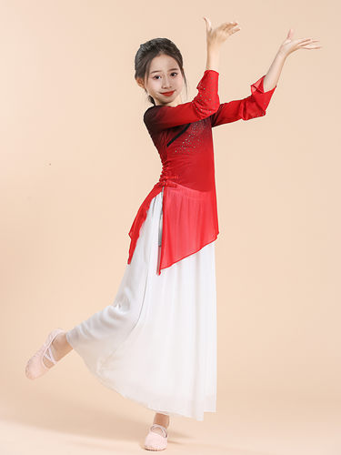 六一儿童古典舞服演出服女童中国舞练功服身韵纱衣飘逸女红色表演 - 图2