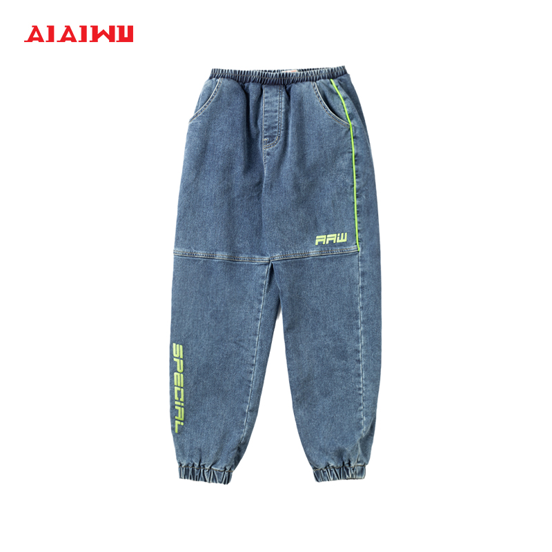 艾艾屋童装男大童牛仔长裤 冬季 IP儿童休闲宽松缩脚口裤子 - 图1