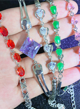 欧美风新款热销彩色重工锆石手链微镶厚金电镀保色简约手饰混批