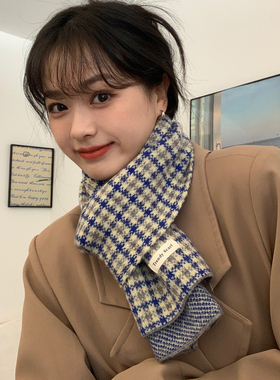 学院风~韩版格纹暗红色小围巾
