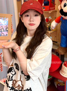 复古红色软顶棒球帽韩女