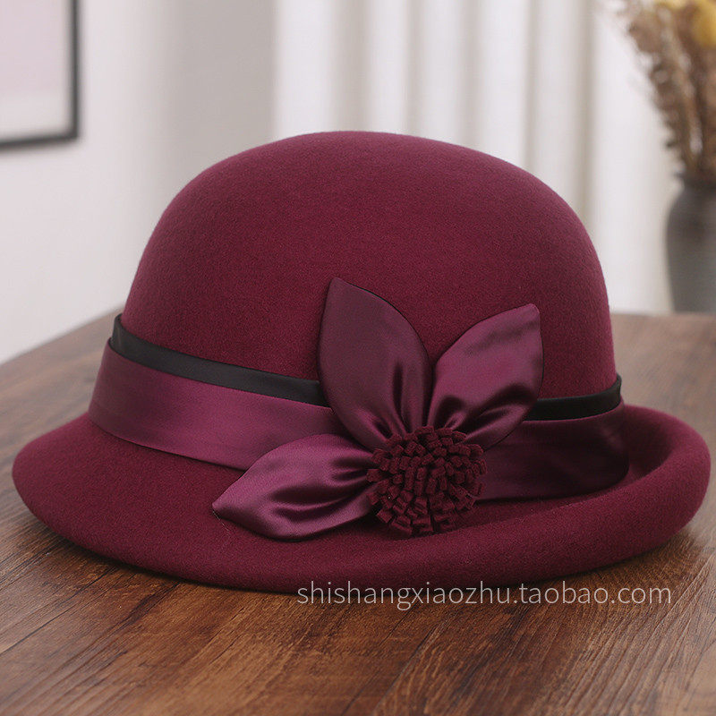 秋冬新款纯羊毛卷边礼帽女士优雅复古毛呢盆帽时尚花朵保暖渔夫帽,淘宝优惠券,粉丝福利购,淘宝优惠卷
