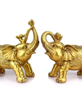 黄铜吉祥如意吸水大象一对铜象对象摆件财福象