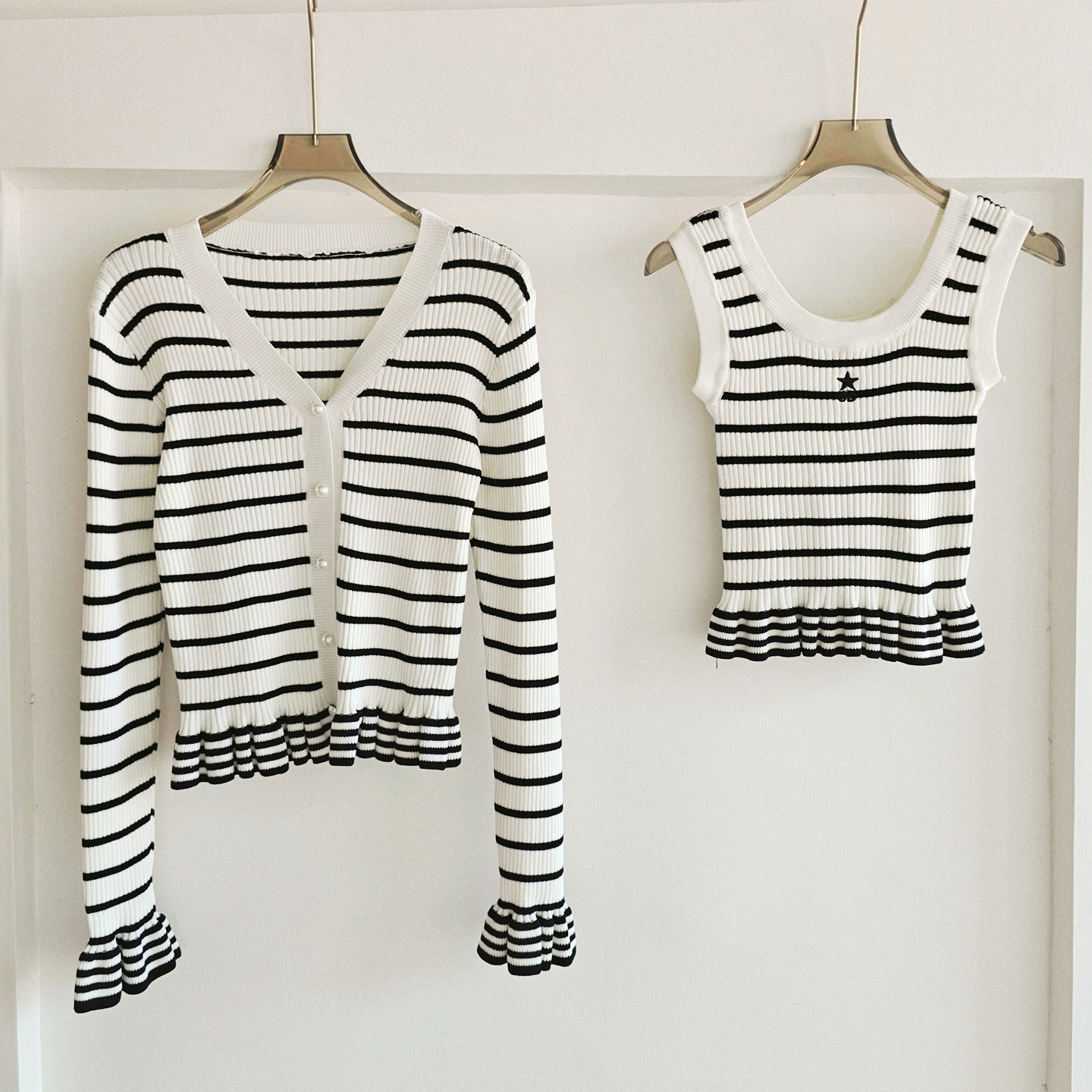 法式千金小香风条纹针织开衫背心两件套女修身显瘦洋气减龄套装秋,淘宝优惠券,粉丝福利购,淘宝优惠卷