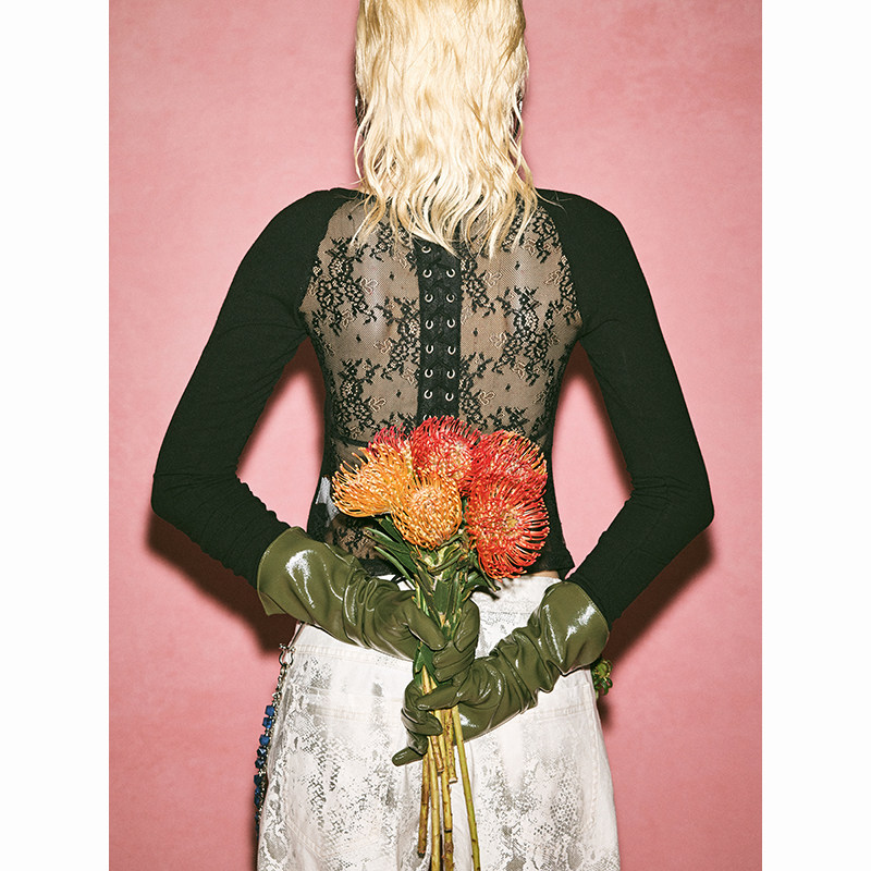 BeerBro『反叛Y2K』『羊毛』春季墙推 少女蕾丝拼接绑带针织开衫,淘宝优惠券,粉丝福利购,淘宝优惠卷