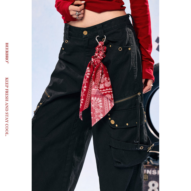 BeerBro celebrity style 100% cotton twill street hottie loose casual overalls with hanging accessories