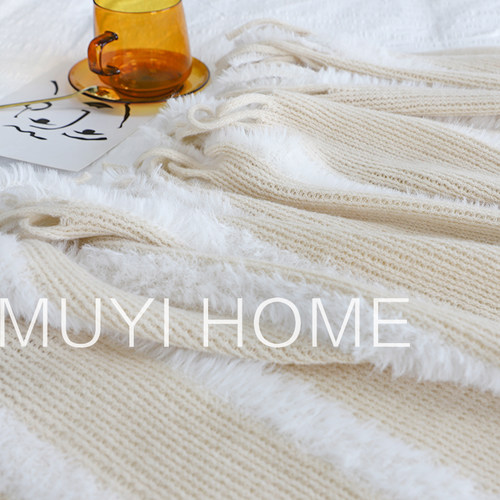 北欧网红毛绒针织盖毯办公室午睡毯民宿床尾毯床搭沙发毯休闲毯子 - 图1