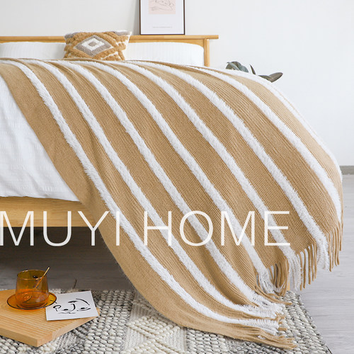 北欧网红毛绒针织盖毯办公室午睡毯民宿床尾毯床搭沙发毯休闲毯子 - 图2