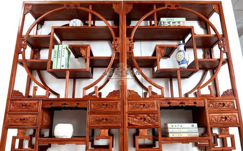 红木家具刺猬紫檀五福博古架非洲花梨木多宝阁中式实木隔断古董柜 - 图1