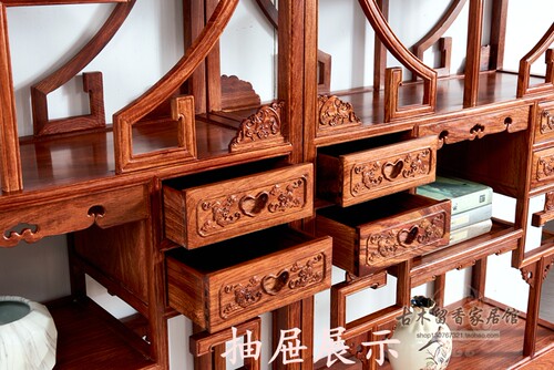 红木家具刺猬紫檀五福博古架非洲花梨木多宝阁中式实木隔断古董柜 - 图2