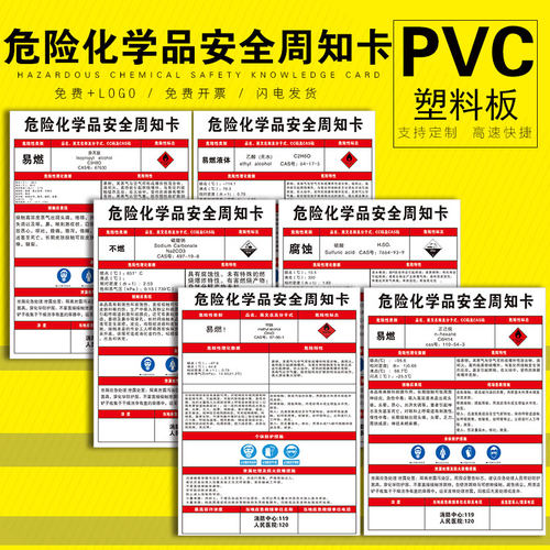 危险化学品安全周知卡 易燃有毒腐蚀物质职业危害告知乙醇甲苯硫酸硝酸氢氧化钠标志识提示贴定制PVC板警示牌 - 图0