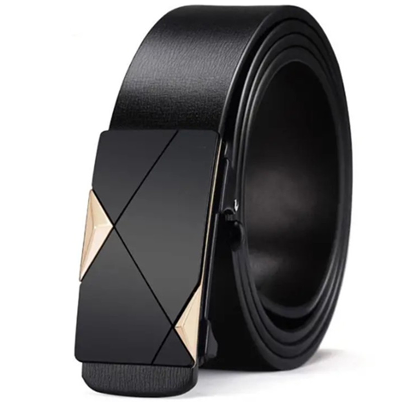 无牙自动扣内穿牛皮腰带年轻人新款潮流时尚不露皮带尾内插皮带男 - 图0