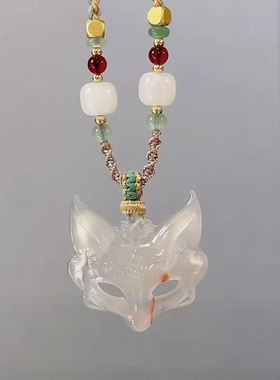 狐狸面具吊坠搭配精美手工编绳项链时尚轻奢颈链灵狐面具项链