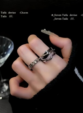 几何冷淡风黑水晶开口戒指女款