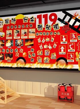 幼儿园消防安全文化墙教育知识宣传环创教室逃生技巧墙面装饰贴画