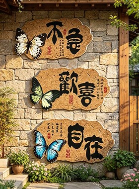 蝴蝶书法小院子民宿茶室背景墙国风新中式禅意装饰墙贴氛围布置
