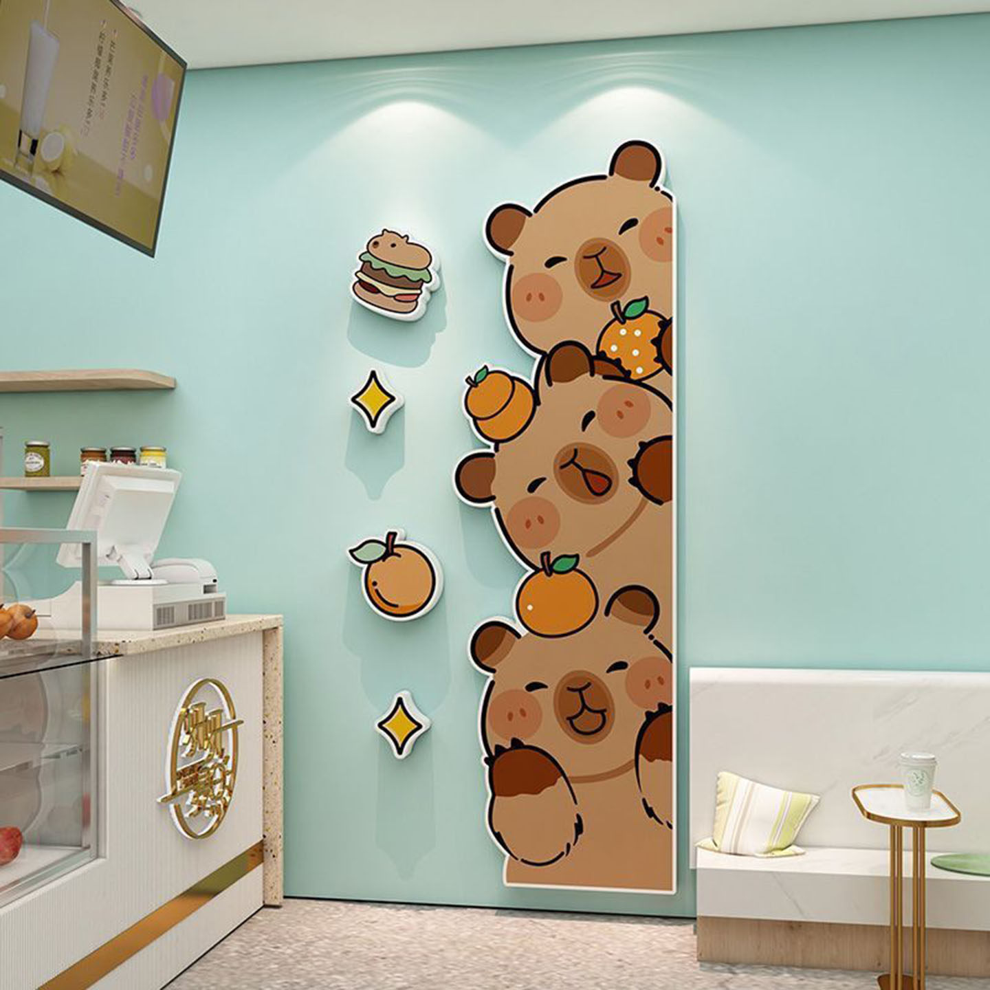 儿童房门贴床头布置创意雪弗板卡皮巴拉墙贴奶茶店装饰用品拼贴画,淘宝优惠券,粉丝福利购,淘宝优惠卷