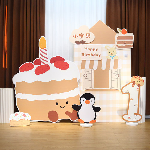 ins小红书奶油风蛋糕jellycat生日布置宝宝周岁百天装饰拍照KT板 - 图1