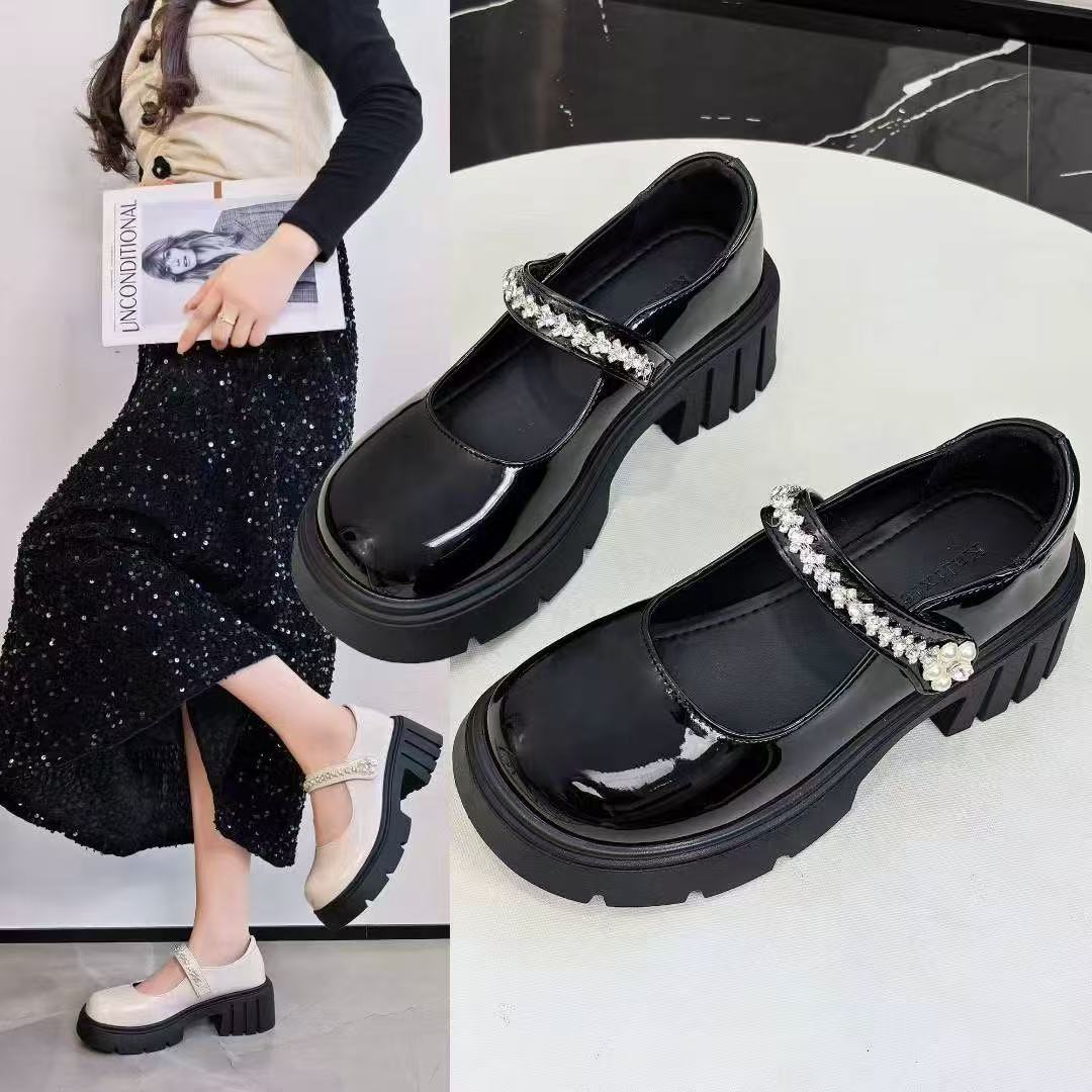 女生2025新款法式玛丽珍女鞋小个子高跟6厘米气质单鞋厚底小皮鞋 - 图1