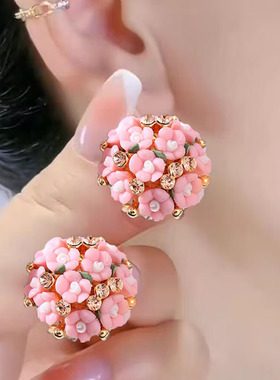 春夏款显年轻陶瓷女S999纯银耳环