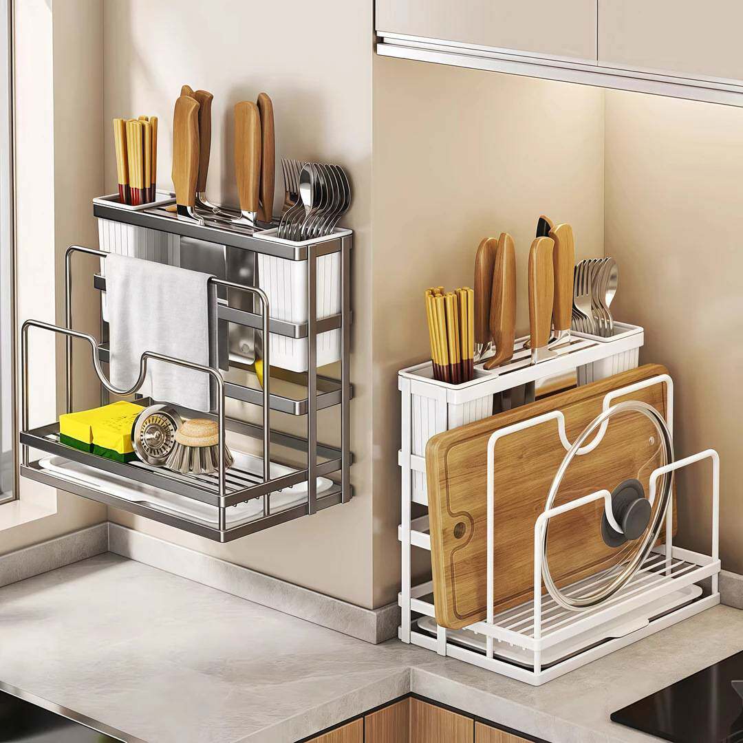 Kitchen knife rack, chopstick cage, household multifunctional countertop chopping board rack for chopping boards and knives integrated storage rack