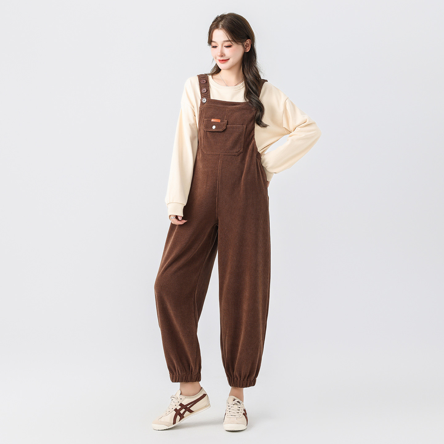 孕妇背带裤秋冬款2025新款加厚孕妇装外穿小个子灯芯绒免脱裤子女,淘宝优惠券,粉丝福利购,淘宝优惠卷