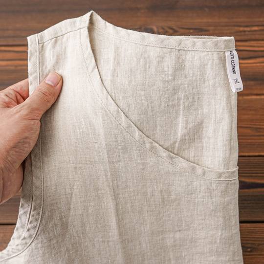 Sommer leichte und atmungsaktive khakifarbene Weste aus reinem Leinen mit kurzen Ärmeln, einfarbig, schlichte coole Sweatweste im chinesischen Stil