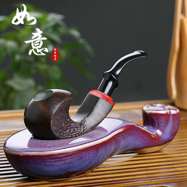 Hewang three-purpose pipe thick and thin tobacco pipe multifunctional solid wood pipe filter handmade art pipe men's smoking set
