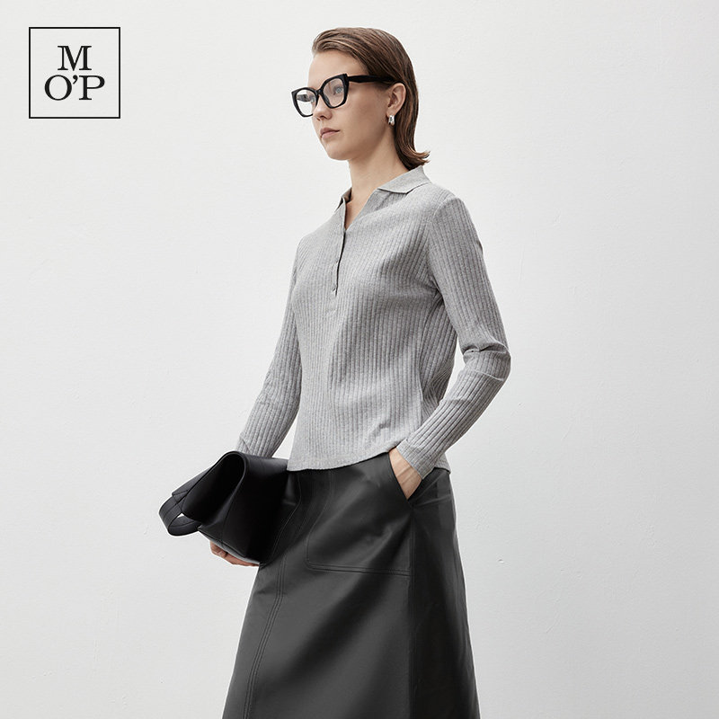 Marc O'Polo/MOP 春季新款时尚V领修身显瘦坑条针织长袖Polo衫女,淘宝优惠券,粉丝福利购,淘宝优惠卷